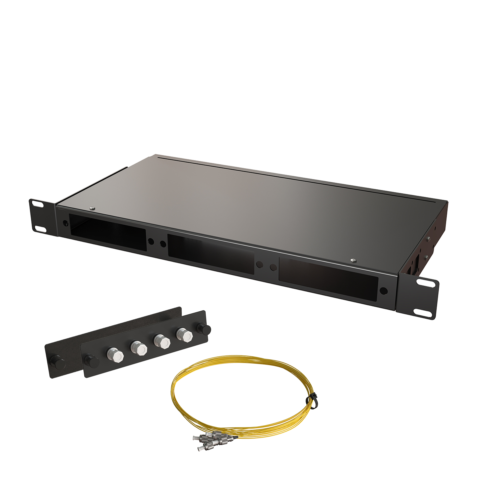 Кросс КСП, стационарный, полный комплект, FC/UPC, SM 9/125 OS2, 4 порта, 1U, цвет черный