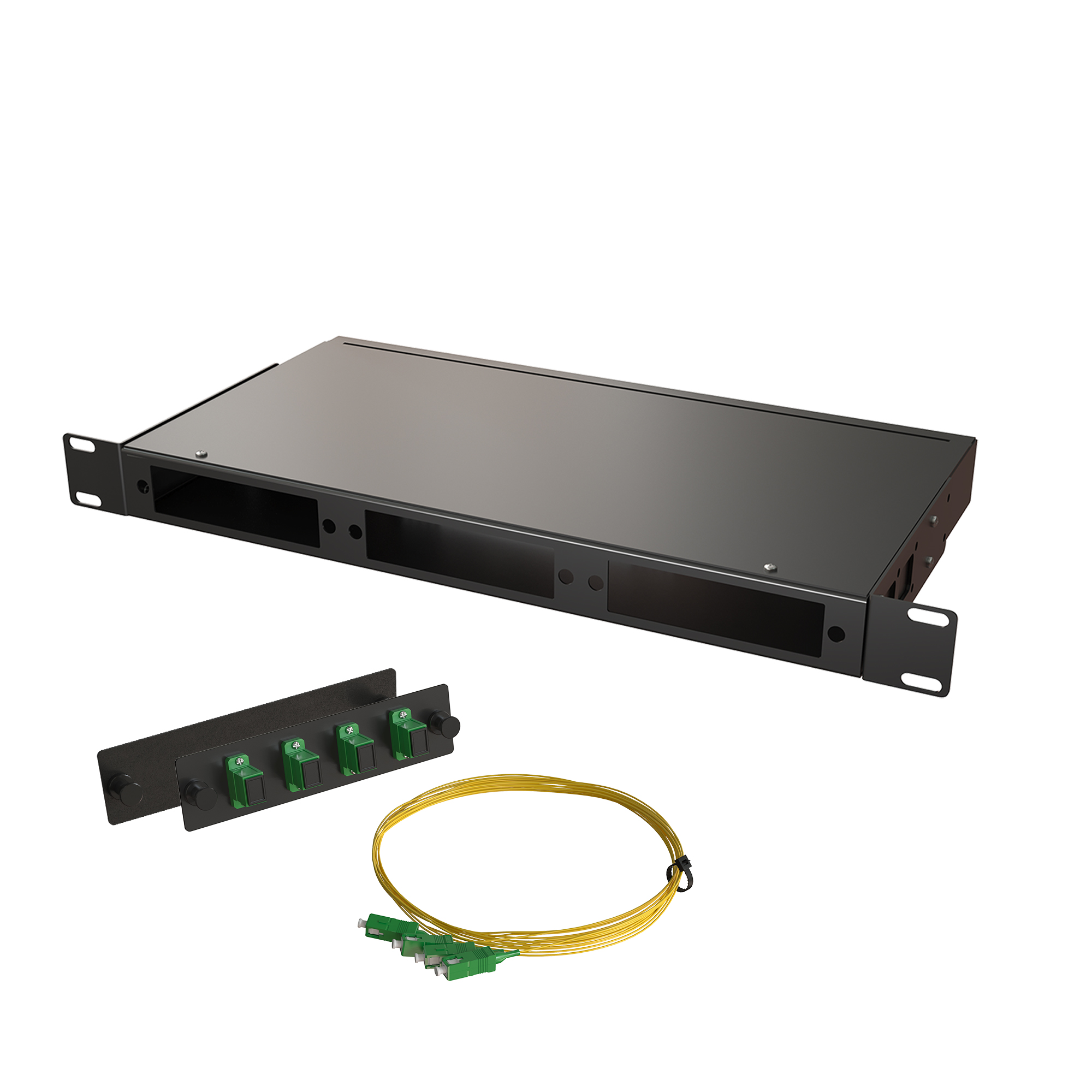 Кросс КСП, стационарный, полный комплект, SC/APC, SM 9/125 OS2, 4 порта, 1U, цвет черный
