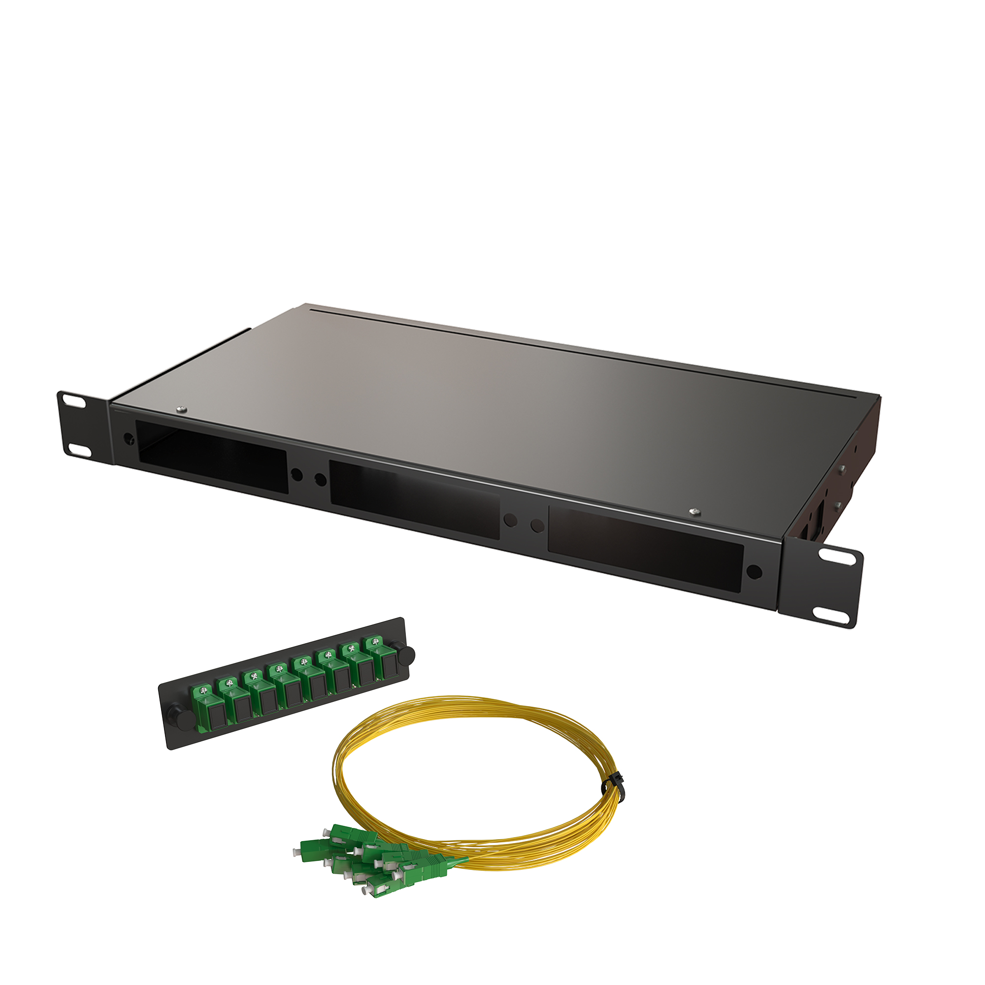 Кросс КСП, стационарный, полный комплект, SC/APC, SM 9/125 OS2, 24 порта, 1U, цвет черный