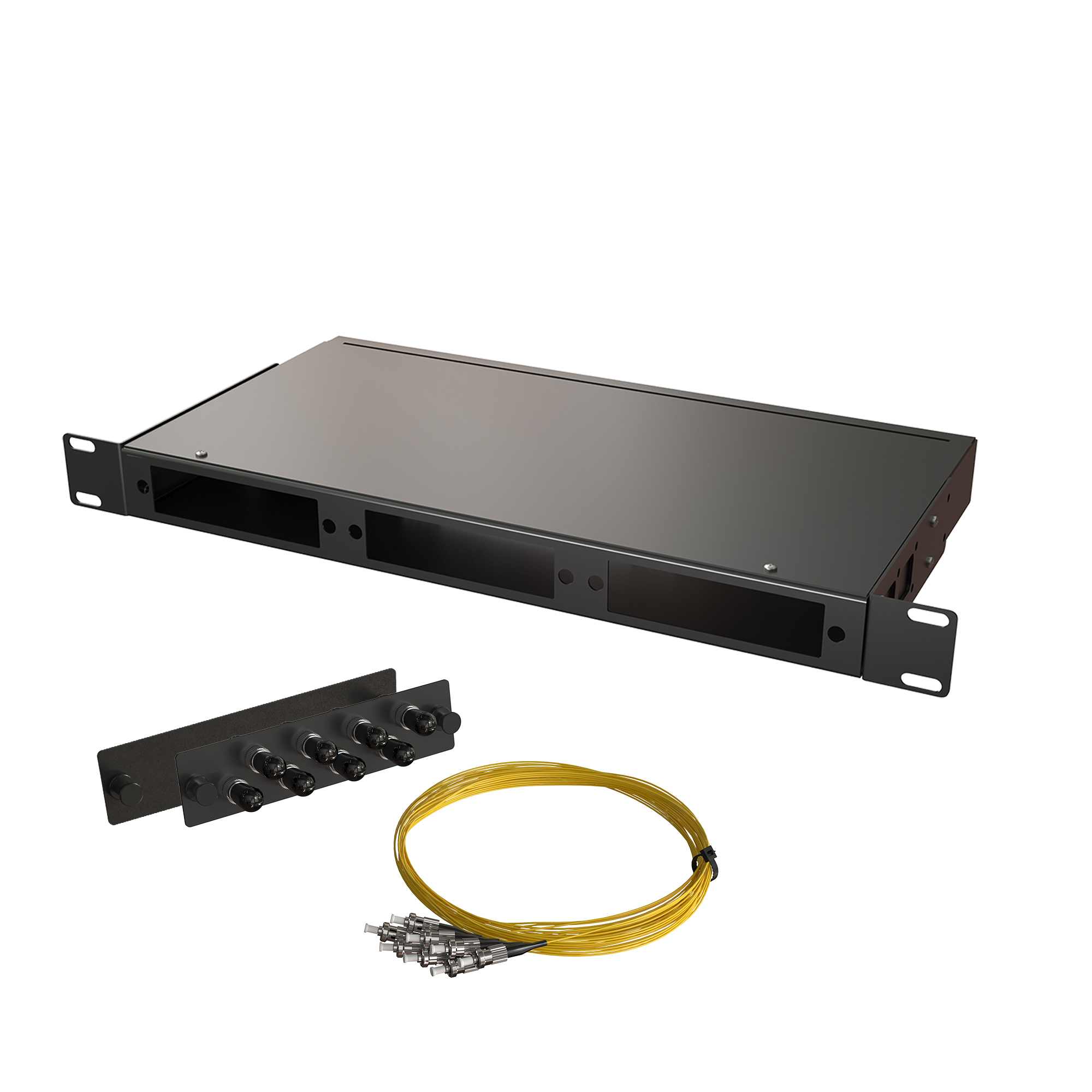 Кросс КСП, стационарный, полный комплект, ST/UPC, SM 9/125 OS2, 8 портов, 1U, цвет черный