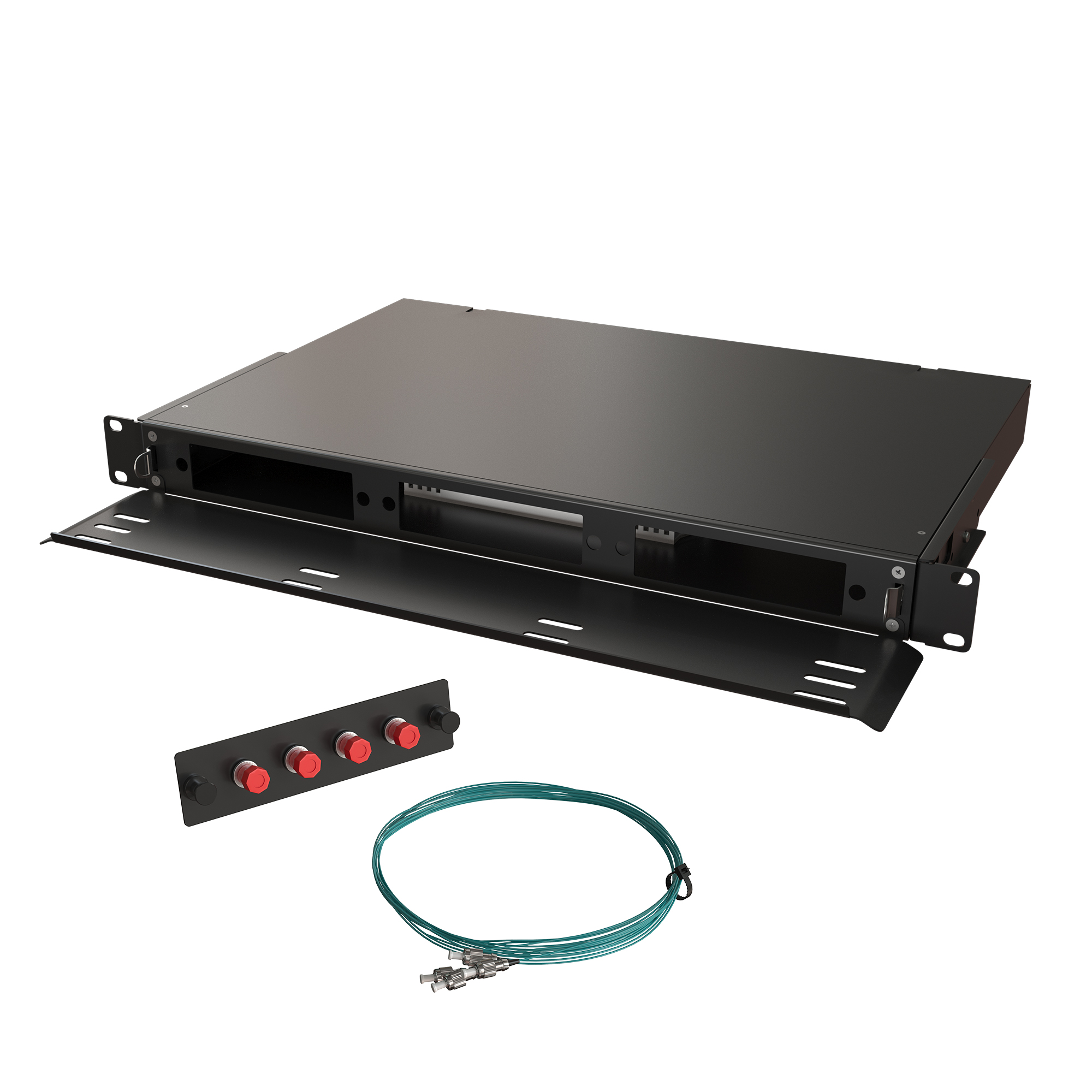 Кросс КТП, выдвижной, полный комплект, FC/UPC, MM 50/125 OM3, 12 портов, 1U, цвет черный
