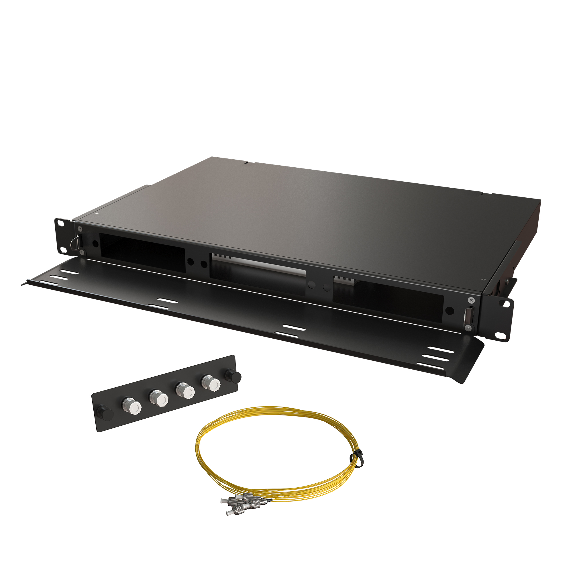 Кросс КТП, выдвижной, полный комплект, FC/UPC, SM 9/125 OS2, 12 портов, 1U, цвет черный