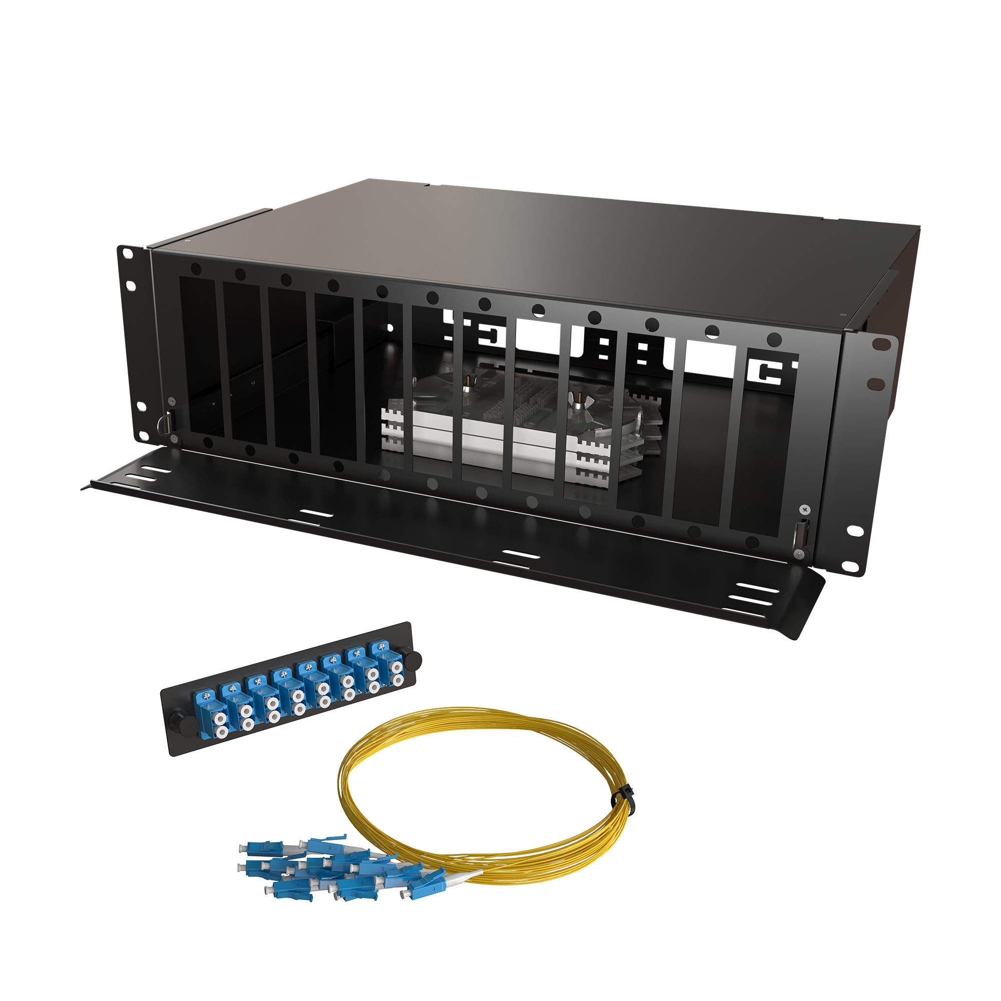Кросс КТП, выдвижной, полный комплект, 96 розеток 2LC/UPC, SM 9/125 OS2, 192 порта, 3U, цвет черный