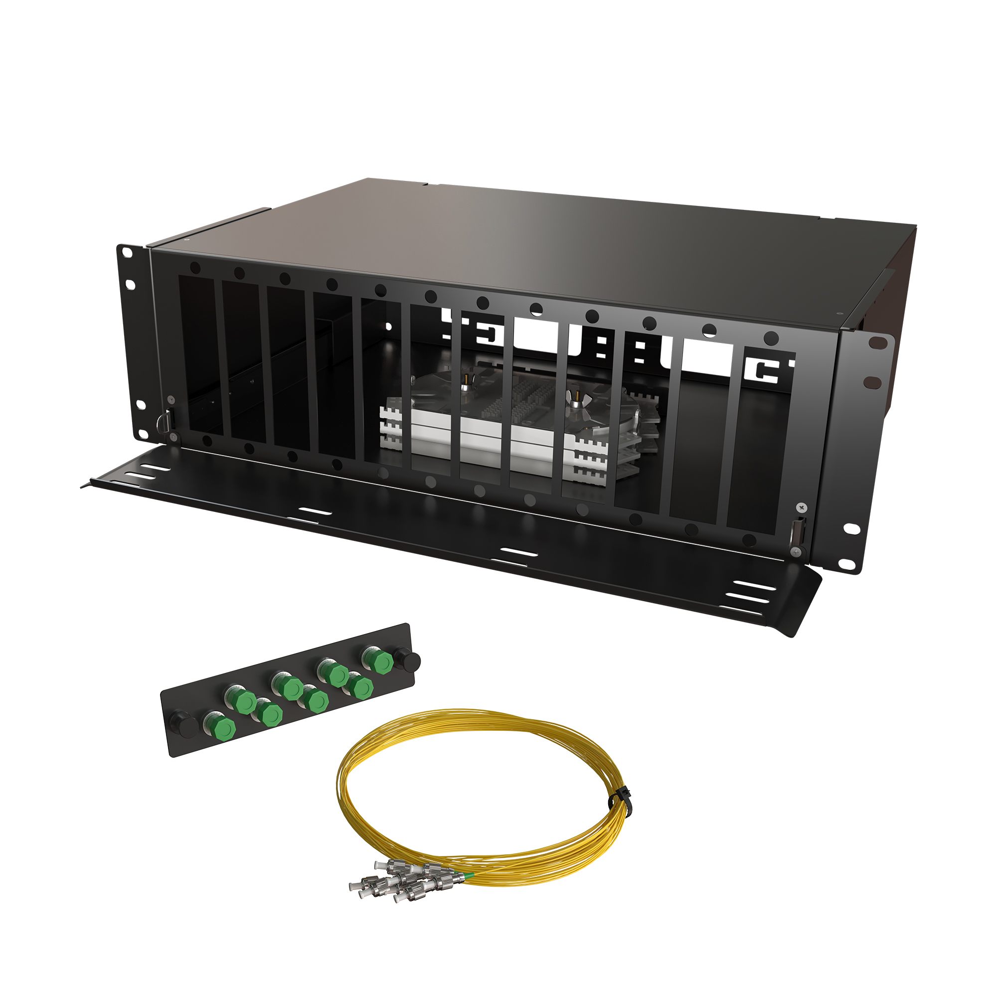 Кросс КТП, выдвижной, полный комплект, FC/APC, SM 9/125 OS2, 96 портов, 3U, цвет черный