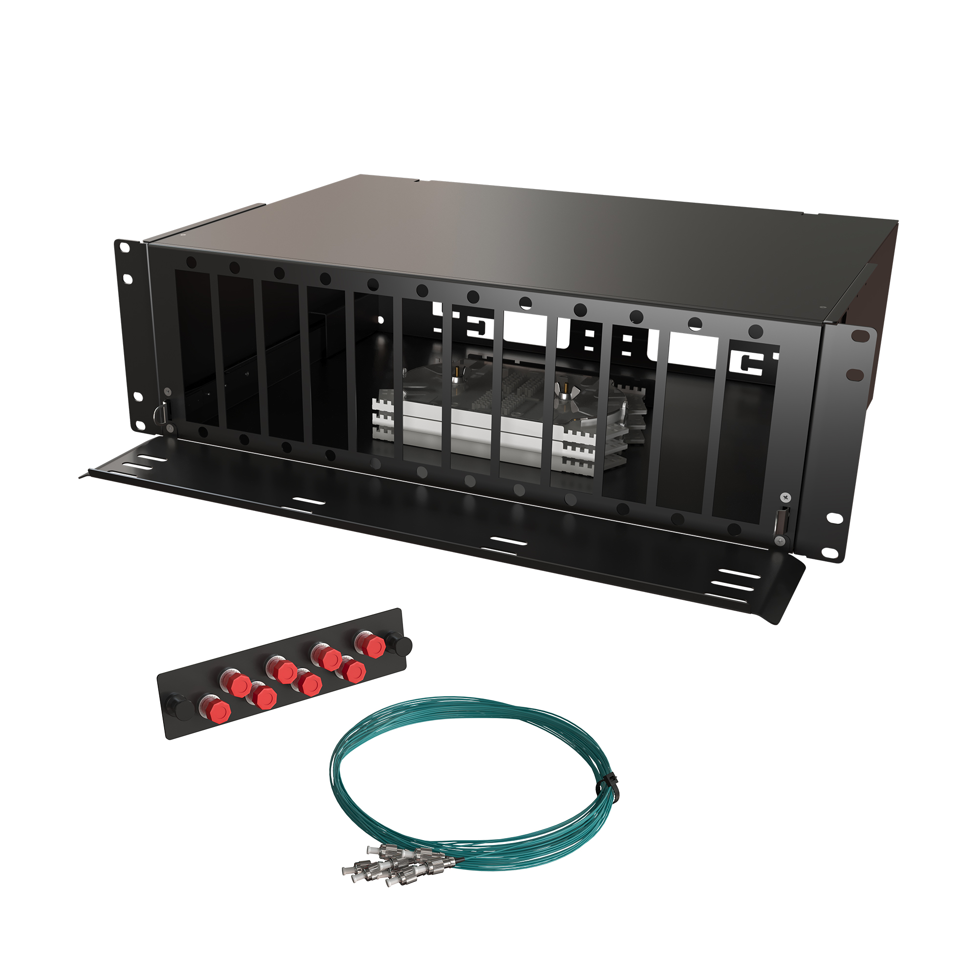 Кросс КТП, выдвижной, полный комплект, FC/UPC, MM 50/125 OM3, 96 портов, 3U, цвет черный