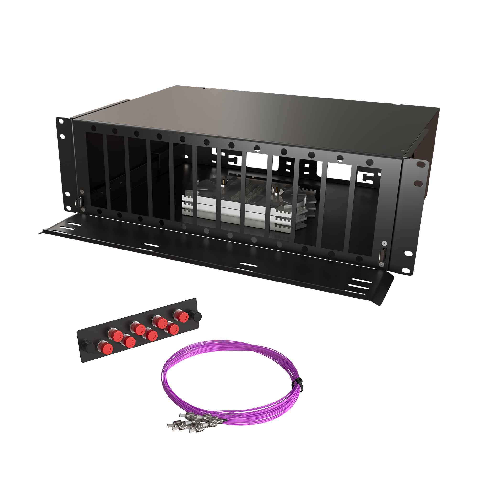 Кросс КТП, выдвижной, полный комплект, FC/UPC, MM 50/125 OM4, 96 портов, 3U, цвет черный