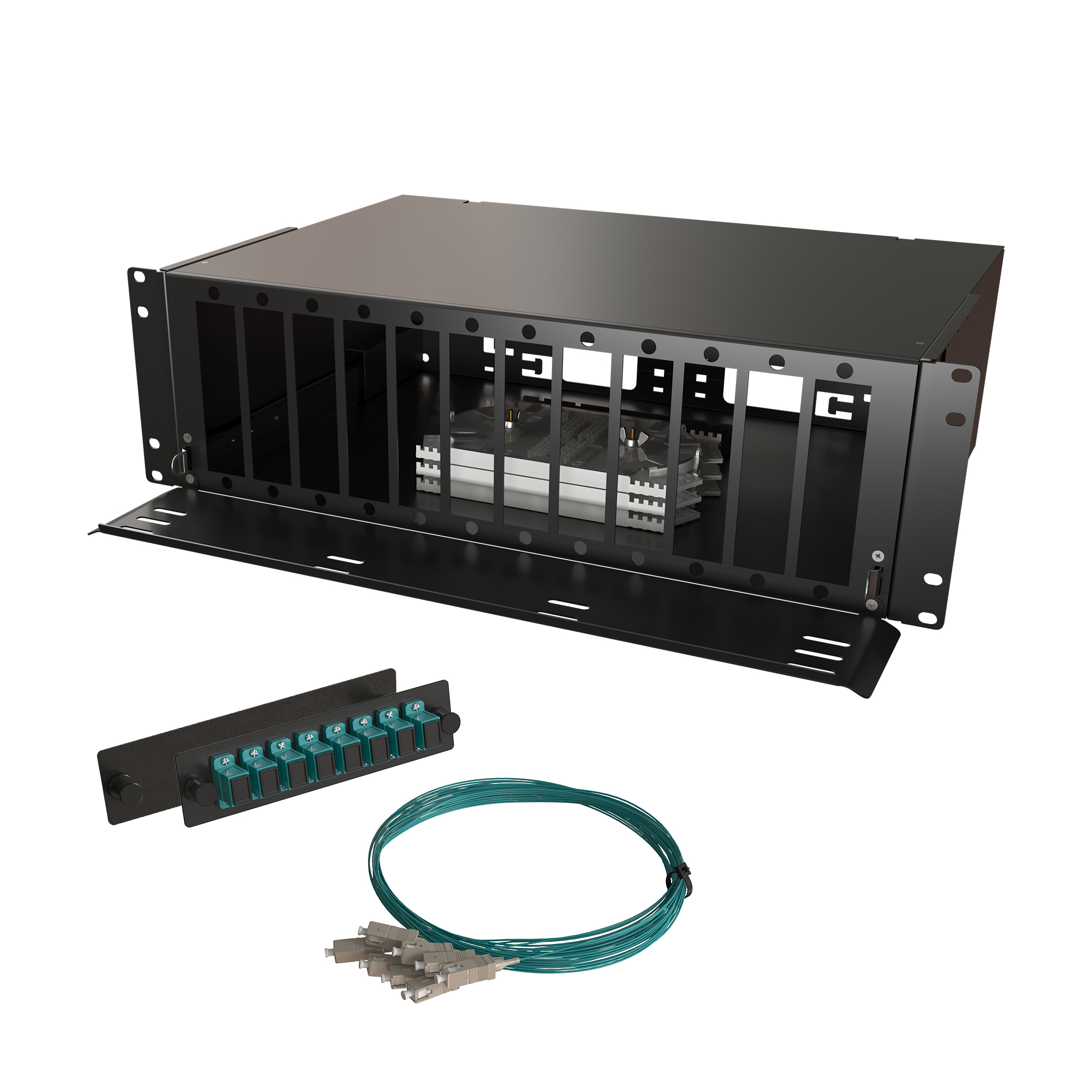 Кросс КТП, выдвижной, полный комплект, SC/UPC, MM 50/125 OM3, 64 порта, 3U, цвет черный