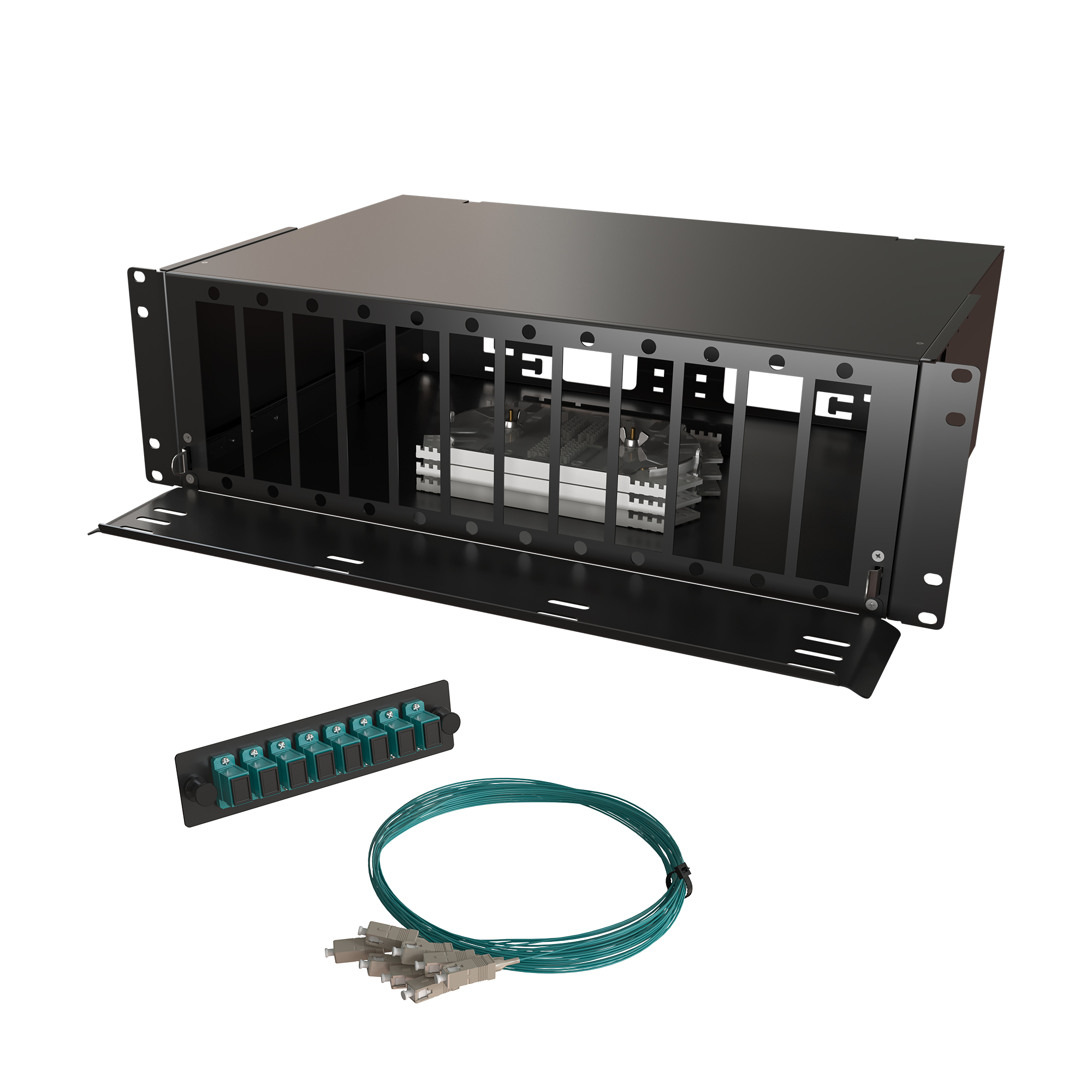 Кросс КТП, выдвижной, полный комплект, SC/UPC, MM 50/125 OM3, 96 портов, 3U, цвет черный