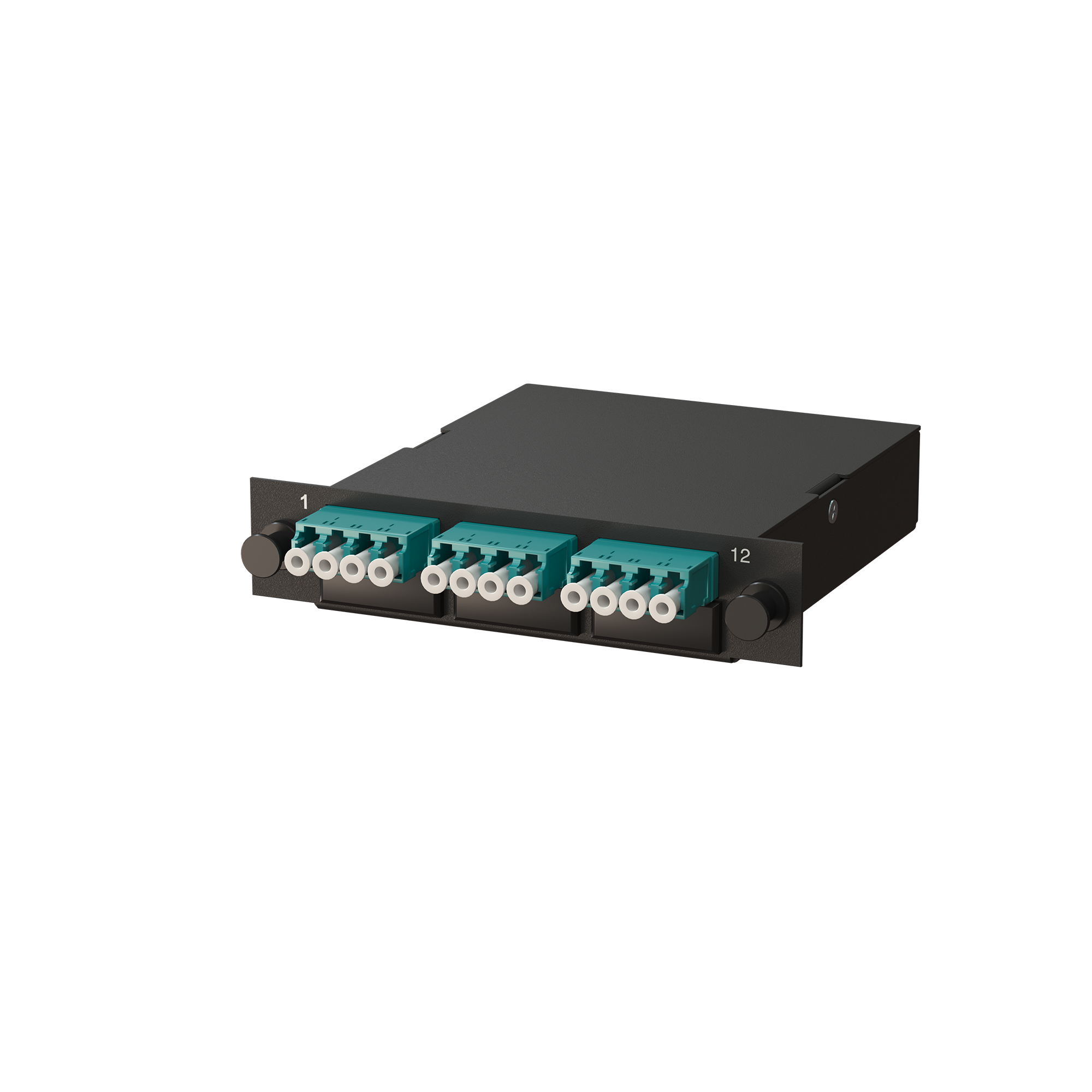 Сменная кассета MPO на 12 волокон для кросса ЛЮ-КТП-24, 3 розетки 4LC/UPC, MM 50/125 OM3, тип A, Male, цвет черный