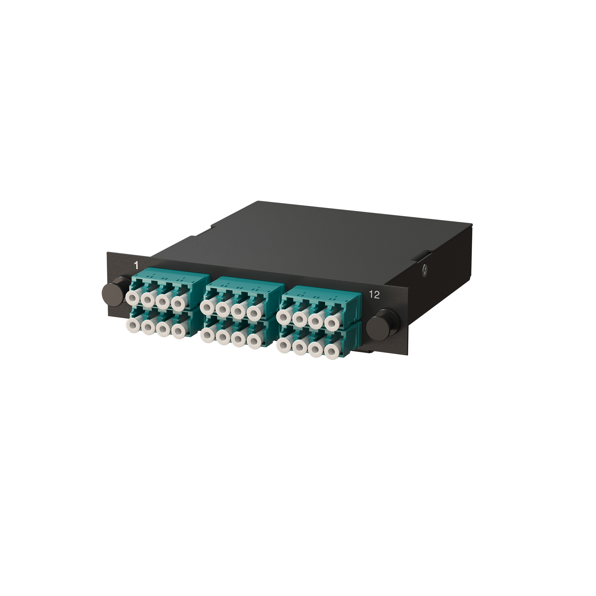 Сменная кассета MTP на 24 волокна для кросса ЛЮ-КТП-24, 6 розеток 4LC/UPC, MM 50/125 OM3, тип B, Male, цвет черный