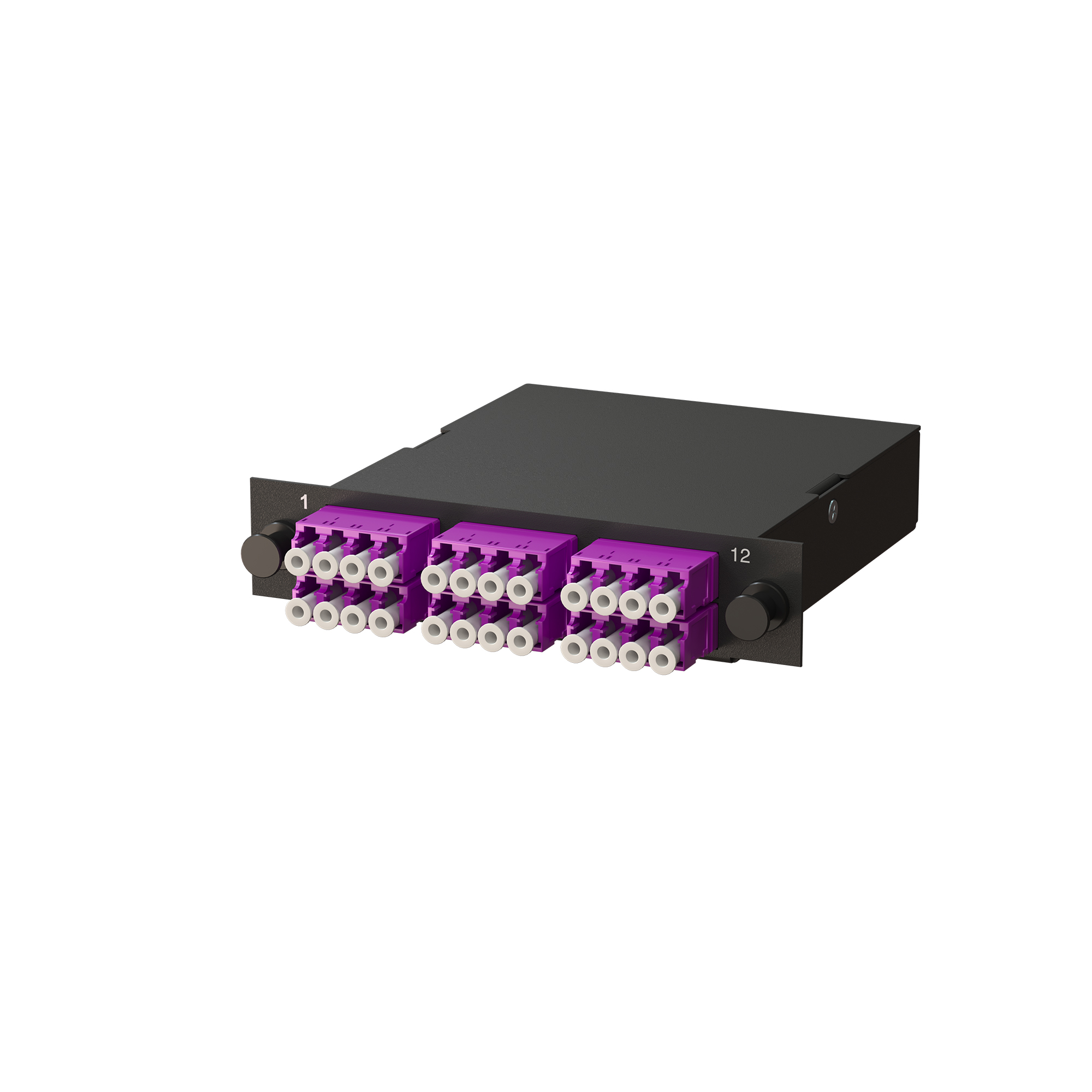 Сменная кассета MTP на 24 волокна для кросса ЛЮ-КТП-24, 6 розеток 4LC/UPC, MM 50/125 OM4, тип B, Male, цвет черный