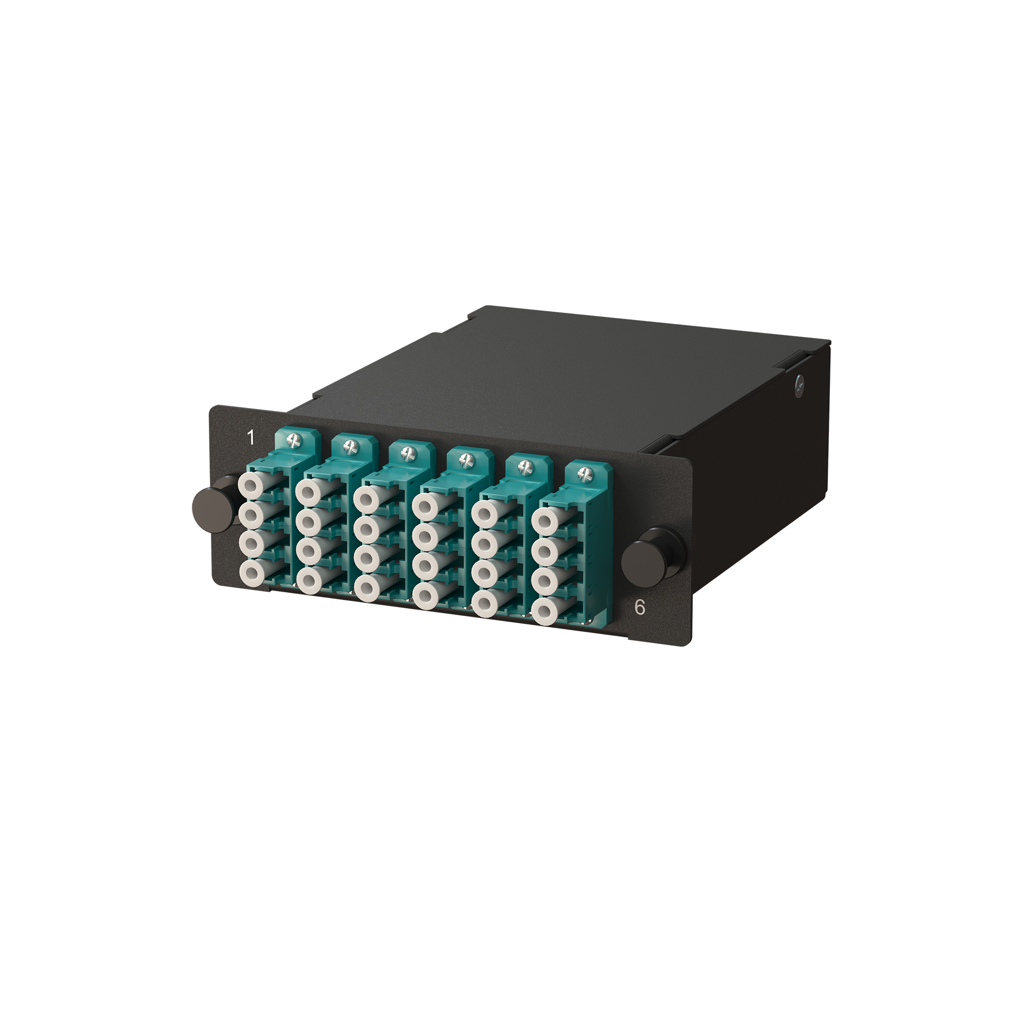 Сменная кассета MTP на 24 волокна для кросса ЛЮ-КВП-36, 6 розеток 4LC/UPC, MM 50/125 OM3, тип А, Male, цвет черный