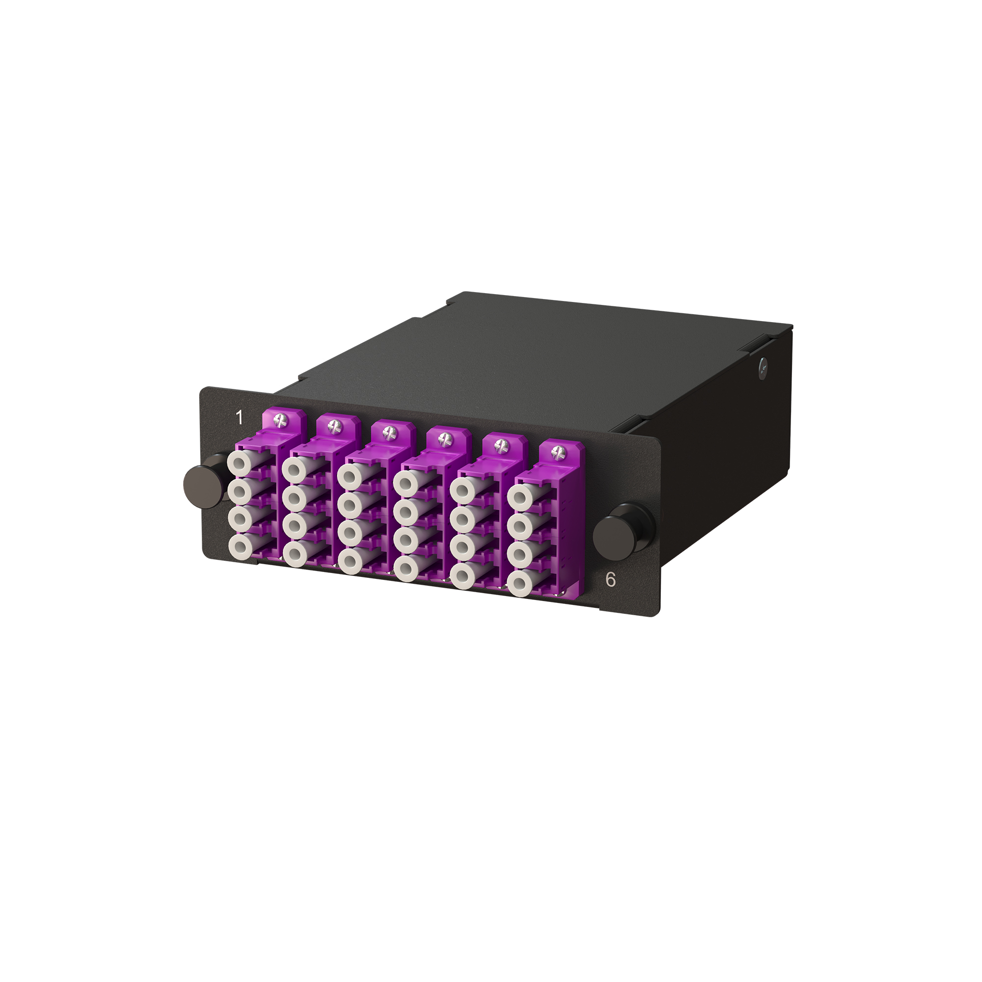 Сменная кассета MTP на 24 волокна для кросса ЛЮ-КВП-36, 6 розеток 4LC/UPC, MM 50/125 OM4, тип А, Male, цвет черный